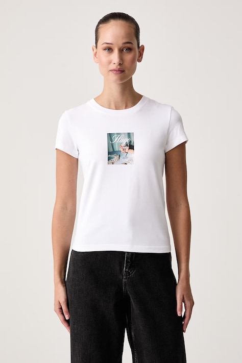 HUGO Blue T-shirt γυναικείο βαμβακερό με ελαστάν 90's Tee_B_2 λευκό 50575967