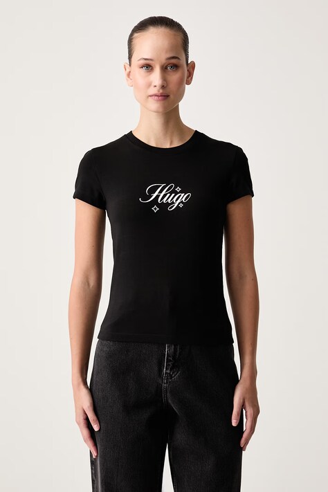 HUGO Blue Tričko dámske bavlnené s elastanom 90's Tee_B_2 čierne 50575967