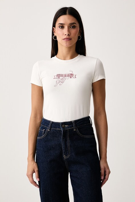 HUGO Blue T-shirt damski z bawełną 90's Tee_B beżowy 50572351