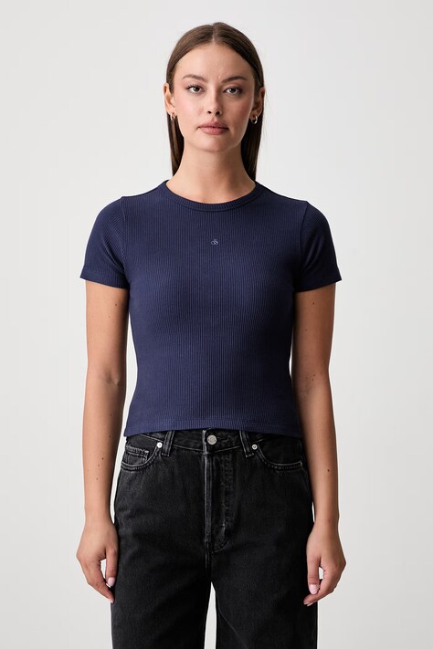 Scotch & Soda crop top γυναικείο βαμβακερό με ελαστάν σκούρο μπλε U9A01625T