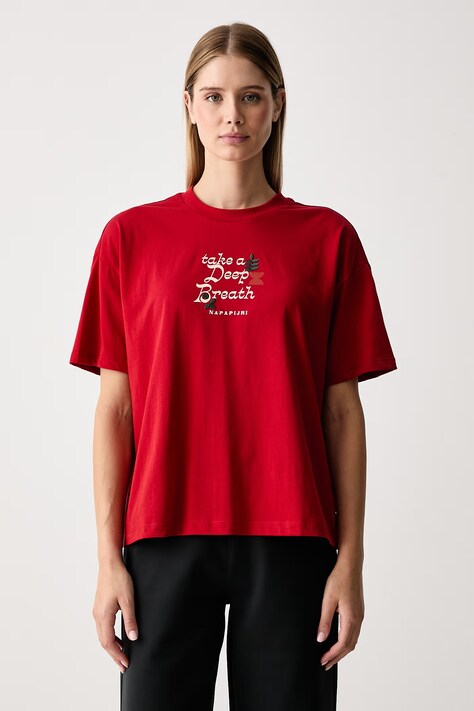 Napapijri T-shirt damski bawełniany Aral czerwony NP0A8A6NR1F1