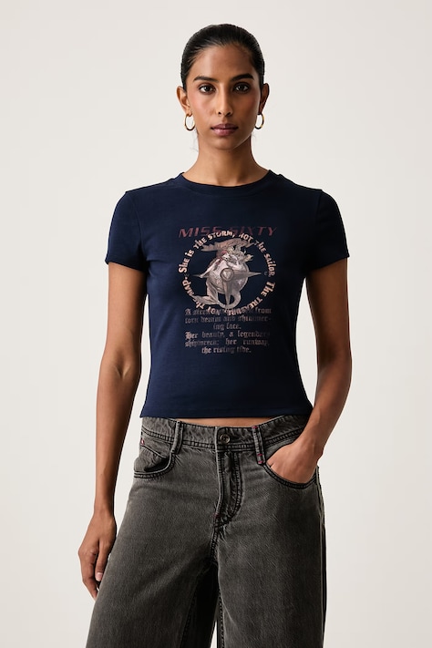 Miss Sixty T-shirt damski z bawełną granatowy 6M3SJ17200