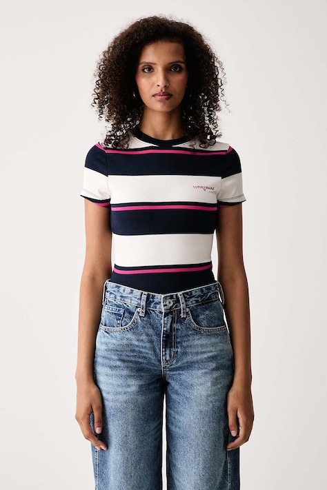 Tommy Jeans T-shirt damski bawełniany z elastanem granatowy DW0DW23834