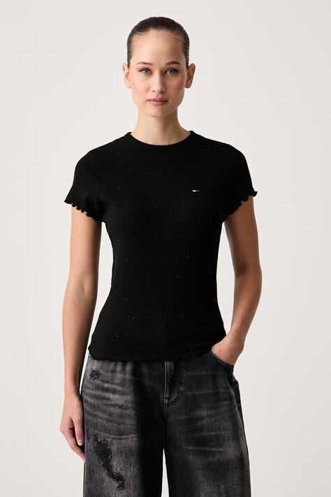 Tommy Jeans Tričko dámske bavlnené s elastanom čierne DW0DW23523