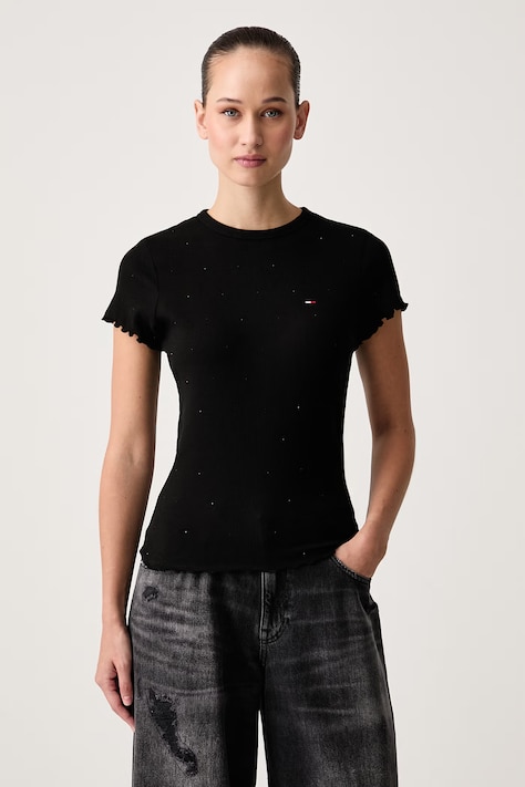 Tommy Jeans Tričko dámske bavlnené s elastanom čierne DW0DW23523