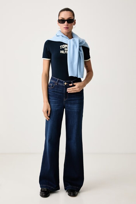 Tommy Hilfiger T-shirt damski bawełniany z elastanem granatowy WW0WW52363