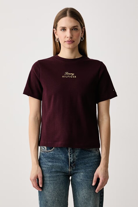 Tommy Hilfiger Osnovna kratka majica ženska bombažna bordo WW0WW51725