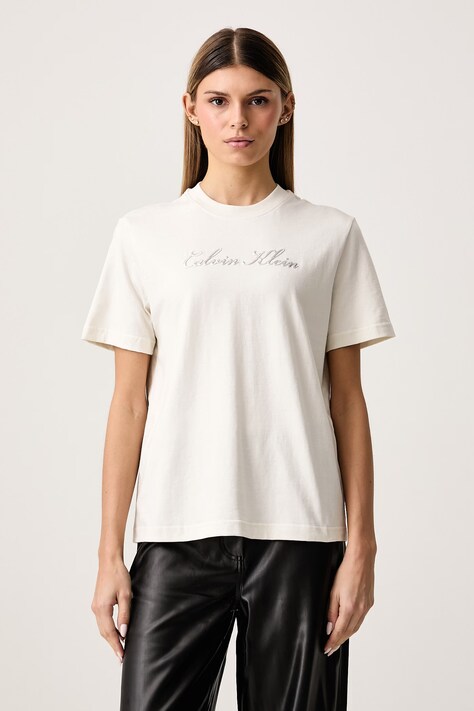 Calvin Klein Jeans T-shirt damski bawełniany beżowy LV047H819G
