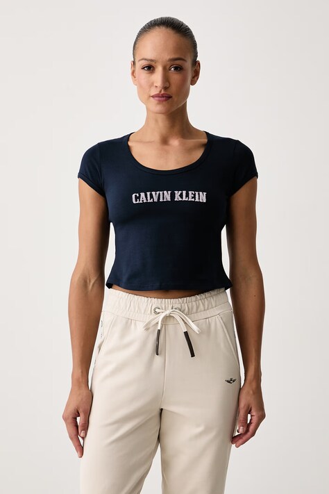 Calvin Klein Jeans T-shirt damski bawełniany z elastanem granatowy LV047H829G