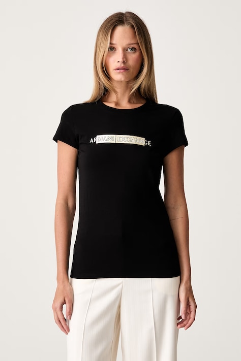 Armani Exchange тениска дамска от памук с еластан черна XW002811 AF16294