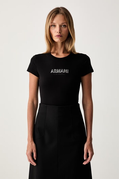 Armani Exchange kratka majica ženska bombažna črna XW002550 AF10356