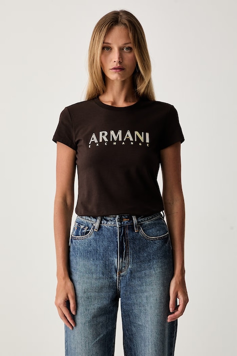 Armani Exchange tričko dámske bavlnené s elastanom hnedé XW002547 AF23955