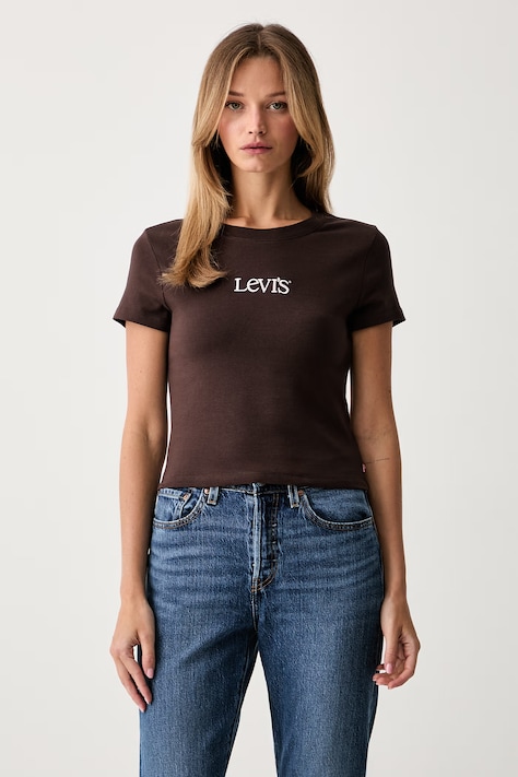 Levi's tričko dámske bavlnené s elastanom GR ESSENTIAL BABY hnedé 008CH-0009