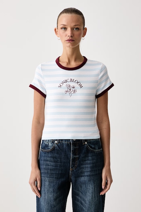 Levi's Тениска дамска от памук с еластан GR ESSENTIAL BABY RINGER синя 008A1