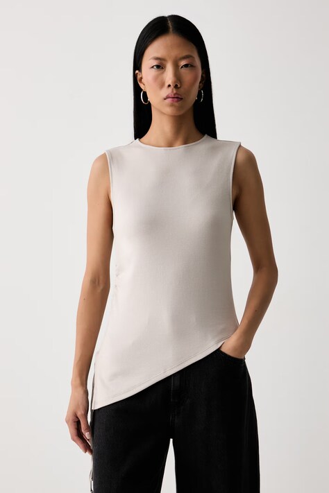 Levi's top damski z bawełną ALILA ASYMMETRICAL SL beżowy 0086N