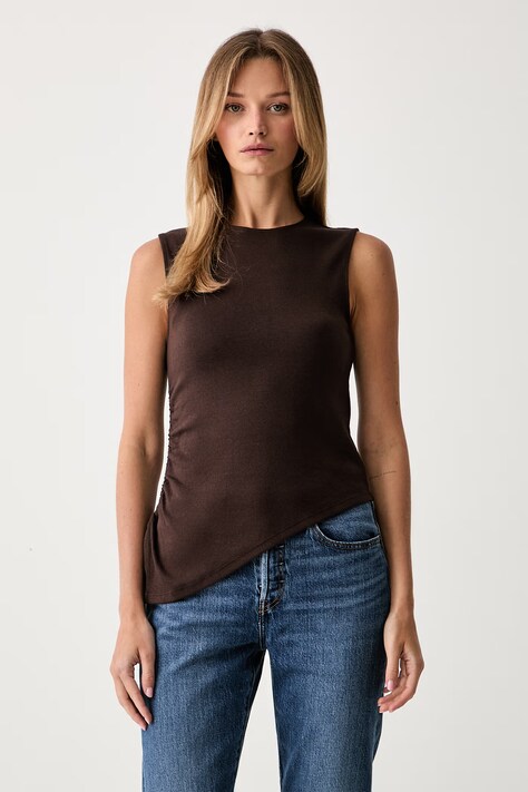 Levi's τοπ γυναικείο με βαμβάκι ALILA ASYMMETRICAL SL καφέ 0086N