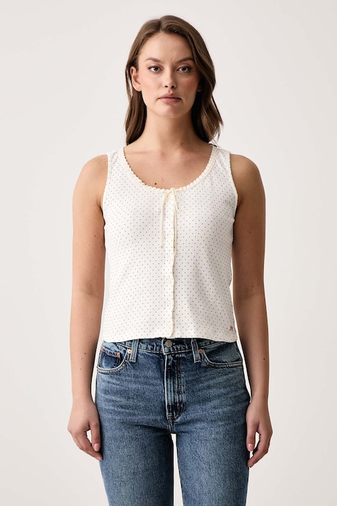 Levi's Top damski z bawełną DRY GOODS POINTELLE LACE TANK beżowy 0086L