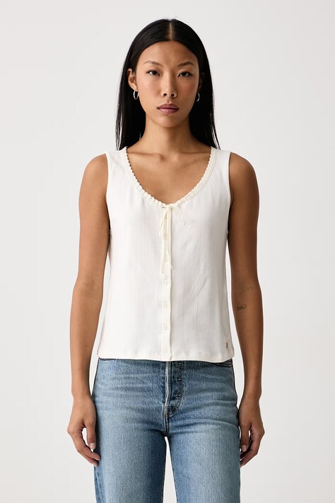 Levi's Топ дамски с памук DRY GOODS POINTELLE LACE TANK бежов 0086L