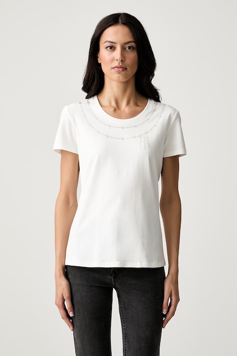 Fracomina T-shirt damski bawełniany z elastanem beżowy FR26WT3004J401G1