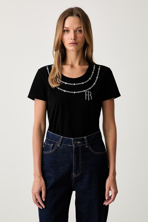 Fracomina T-shirt damski bawełniany z elastanem czarny FR26WT3004J401G1
