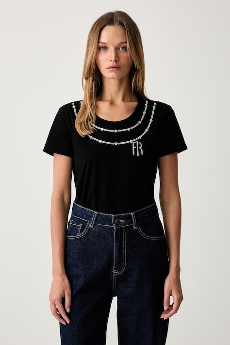 Fracomina T-shirt damski bawełniany z elastanem czarny FR26WT3004J401G1