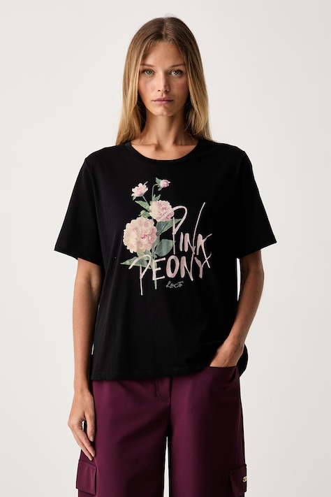 Liu Jo T-shirt damski bawełniany czarny TF6243 JS923