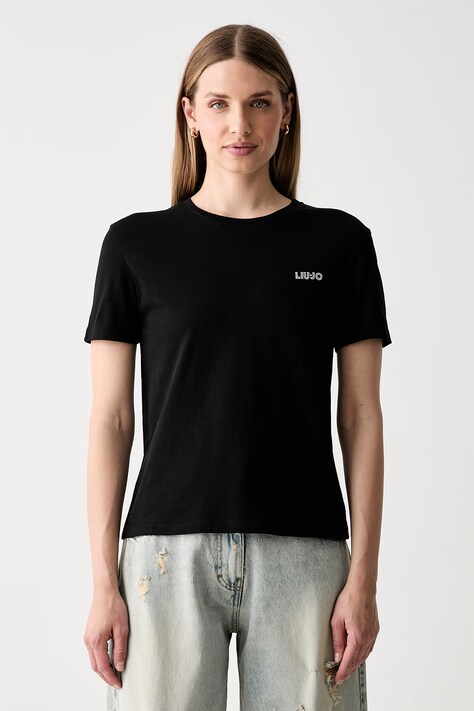 Liu Jo T-shirt damski bawełniany czarny WF6348 J6308