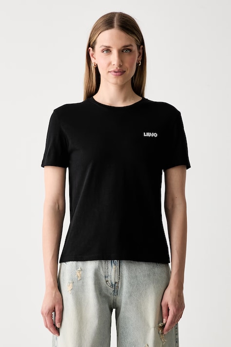 Liu Jo T-shirt damski bawełniany czarny WF6348 J6308