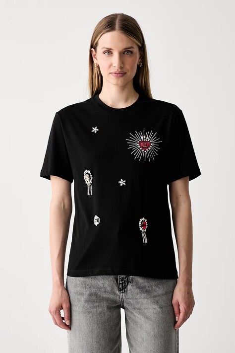 Liu Jo T-shirt damski bawełniany czarny WF6324 J0088