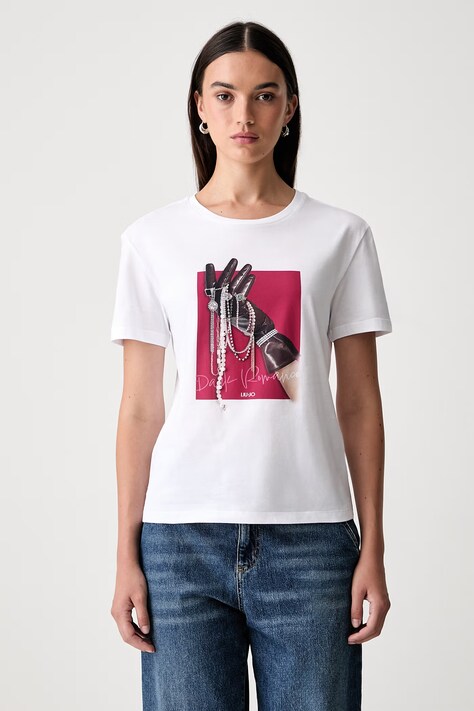 Liu Jo T-shirt damski bawełniany biały WF6079 JS923