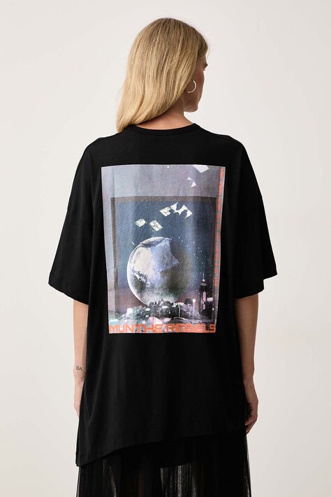 MUNTHE T-shirt oversize damski bawełniany LANSTER czarny 263110326360