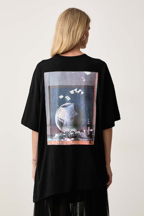 MUNTHE T-shirt oversize damski bawełniany LANSTER czarny 263110326360