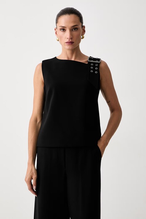 Trussardi bluzka lounge damska czarna gładka D005A000426N