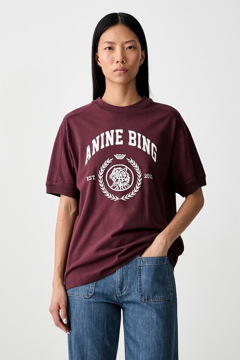 Anine Bing JAYLIN T-shirt bawełniany damski bordowy A.08.12695.BGN28
