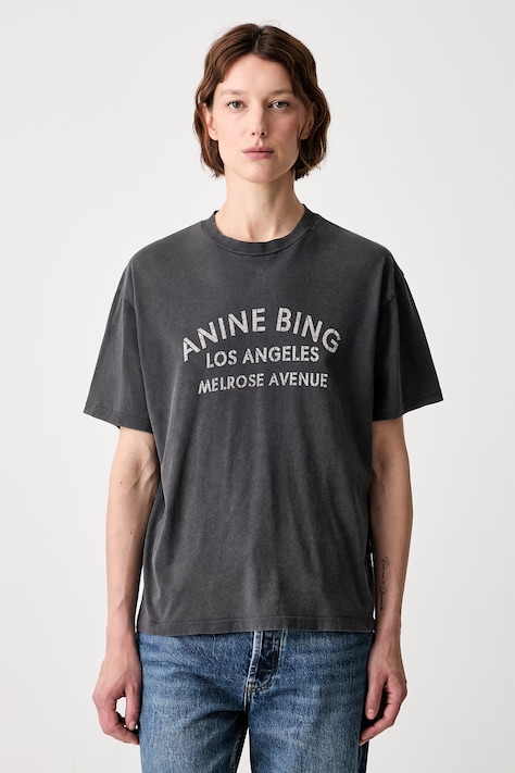 Anine Bing MELROSE STENCIL T-shirt bawełniany damski czarny A.08.12930.WBL1
