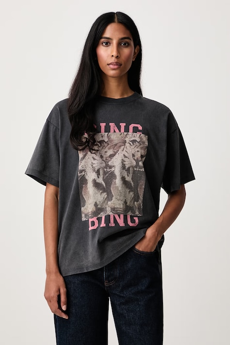 Anine Bing Cade Tiger Bing T-shirt bawełniany damski czarny A-08-12648