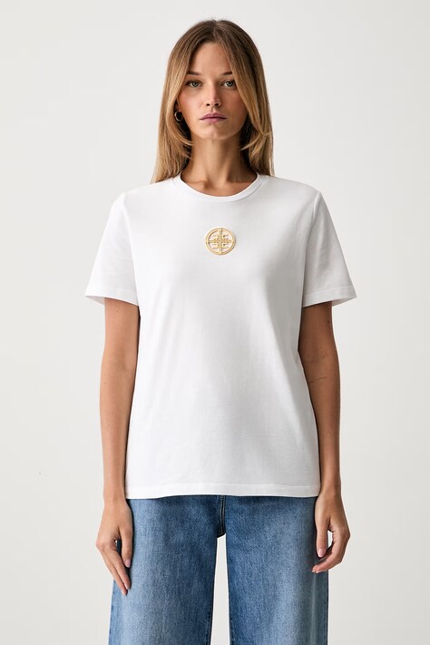 Elisabetta Franchi T-shirt damski bawełniany biały MA00866E2