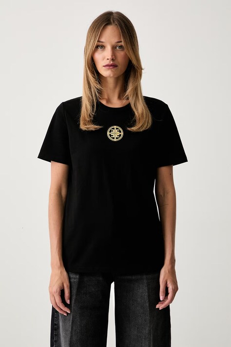 Elisabetta Franchi T-shirt damski bawełniany czarny MA00866E2