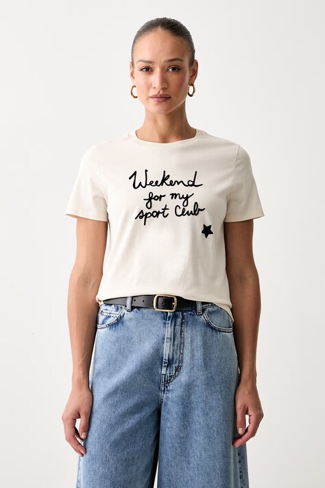 Weekend Max Mara T-shirt damski bawełniany WKDEDISON beżowy 2625976041600