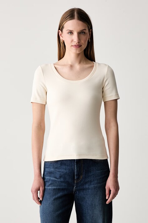 Weekend Max Mara T-shirt basic damski bawełniany z elastanem WKDMULTIJ beżowy 2625946031600