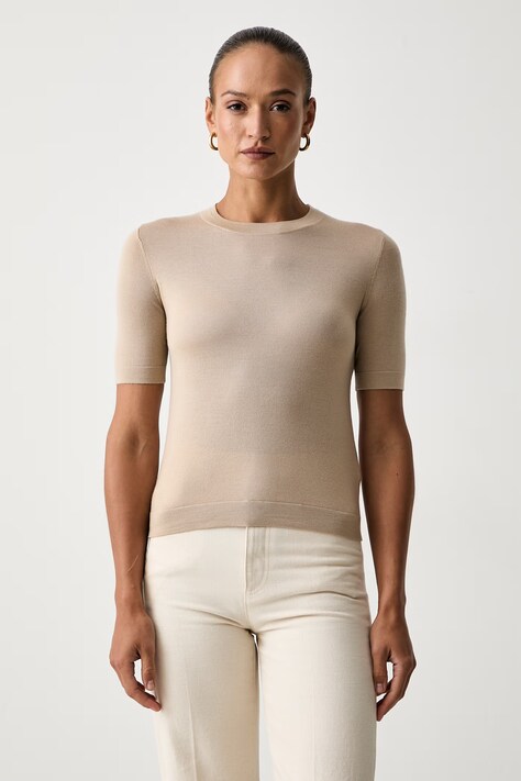 Weekend Max Mara T-shirt swetrowy damski z wełną WKDTAPIOCA beżowy 2625366111600