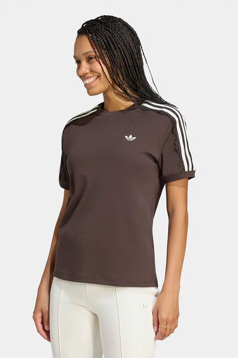adidas Originals T-shirt damski bawełniany z elastanem Lace Injection brązowy LG4261