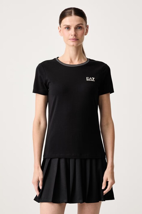 EA7 Emporio Armani T-shirt damski bawełniany z elastanem czarny AF14880.7W001324