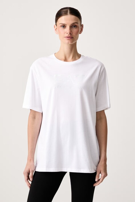 EA7 Emporio Armani T-shirt oversize damski bawełniany biały AF12503.7W001365