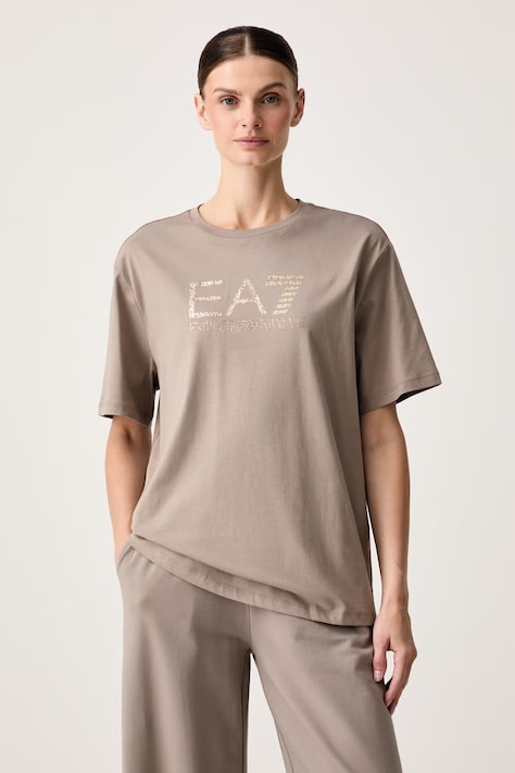 EA7 Emporio Armani T-shirt oversize damski bawełniany beżowy AF12503.7W001365