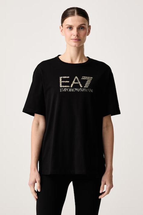 EA7 Emporio Armani T-shirt oversize damski bawełniany czarny AF12503.7W001365