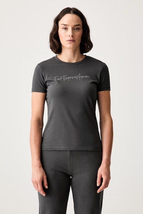 EA7 Emporio Armani T-shirt damski bawełniany z elastanem szary AF14880.7W001399