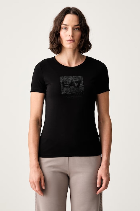 EA7 Emporio Armani T-shirt damski bawełniany z elastanem czarny AF10373.7W001405