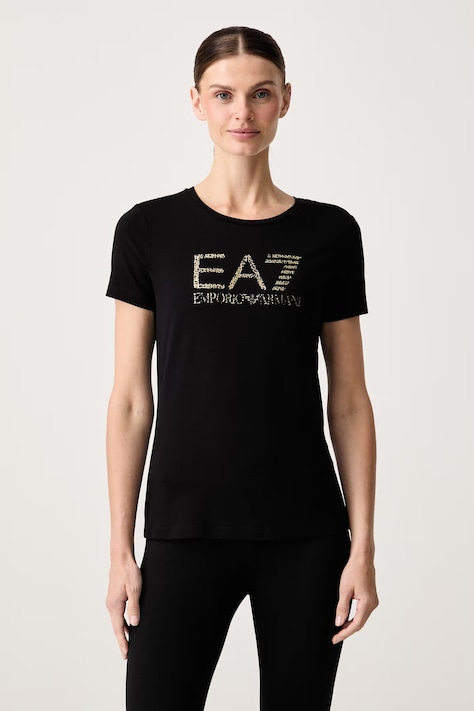 EA7 Emporio Armani T-shirt damski bawełniany z elastanem czarny AF10373.7W001443