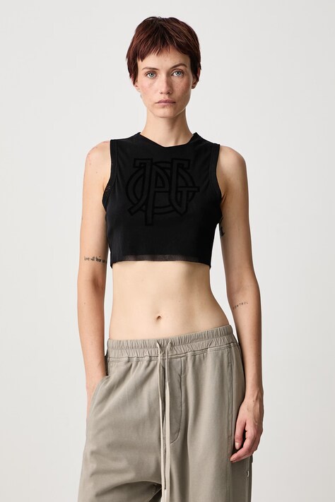 Jean Paul GAULTIER JPG Logo crop top damski czarny 26/04-W-TO542-M000